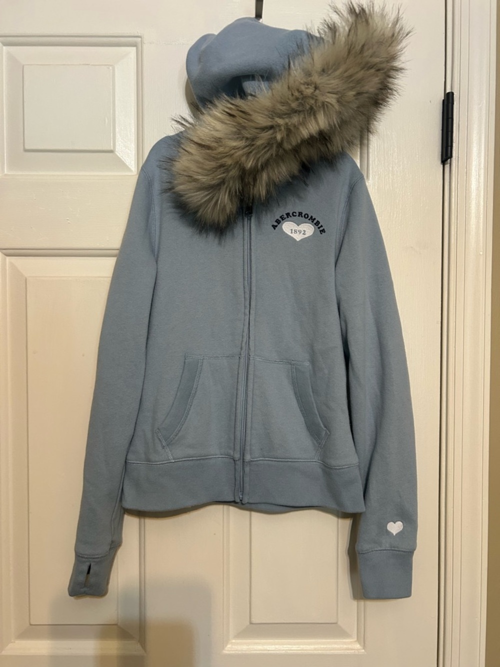 Abercrombie kids girls zip up hoodie faux fur 11/12